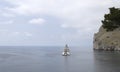 Rising sun megayacht in north coast of mallorca wide view