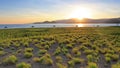 Rising sun over Mount Rinjani, Indonesia as seen from another island, taken in Lombok, Indonesia Royalty Free Stock Photo