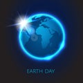 Rising Sun over the planet Earth . Earth day. Vector space background. Royalty Free Stock Photo