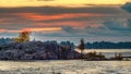 Sun Rising Over A Rocky Island On Stoney Lake At Burleigh Falls Royalty Free Stock Photo