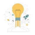 Rising, taking off, rising light bulb. Idea concept Vector flat illustration on white background Royalty Free Stock Photo