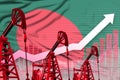 rising up chart on Bangladesh flag background - industrial illustration of Bangladesh oil industry or market concept. 3D