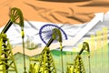 rising up chart on India flag background - industrial illustration of India oil industry or market concept. 3D Illustration