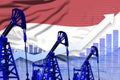 rising up chart on Netherlands flag background - industrial illustration of Netherlands oil industry or market concept. 3D