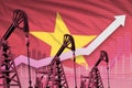 Rising up chart on Vietnam flag background - industrial illustration of Vietnam oil industry or market concept. 3D Illustration