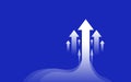 Rising White Arrows Abstract Unity on royal Blue Background. Group Of organized arrow Moving Up. Bones Finance, growth and