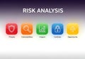 Risk analysis business process icons showing assessment strategy planning and security Royalty Free Stock Photo