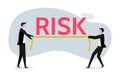 Risk assessment and investigation, analyze potential danger level, two businessmen measure the risk word, risk measurement and