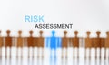 Risk assessment sign above line of toy human figures
