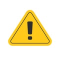 Risk attention road sign or alert caution yellow triangle icon with exclamation mark vector flat cartoon symbol Royalty Free Stock Photo