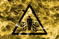 Risk of crushing hazard warning smoke sign. Triangular warning h