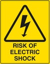 Risk of electric shock sign on a yellow background Royalty Free Stock Photo