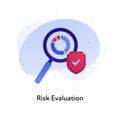 Risk evaluation business. Concept of audit, financial analysis. Vector flat color icon illustration. Magnifying glass over chart Royalty Free Stock Photo