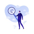 Risk evaluation for business. Concept of audit, financial and law analysis. Vector flat person illustration. Businessman holding