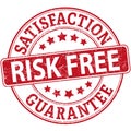 Risk free satisfaction guarantee red rubber web stamp with stars Royalty Free Stock Photo