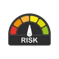 Risk icon on speedometer on white background. High risk meter. Vector.