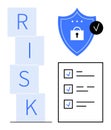 Risk management concept with shield icon, lock security, checklist, and risk blocks Royalty Free Stock Photo