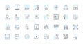 Risk management linear icons set. Mitigation, Assessment, Analysis, Control, Strategy, Reaction, Profiling line vector