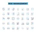 Risk management linear icons set. Probability, Uncertainty, Mitigation, Contingency, Hazards, Vulnerability, Security