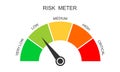 Risk meter icon. Gauge chart with different danger levels isolated on white background. Hazard control dashboard. Risk