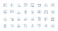 Risk metrics linear icons set. Probability, Volatility, Correlation, Sensitivity, Diversification, Exposure, Liquidity