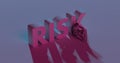 Risk - red lettering text near sad man, 3d render