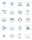 Risk security linear icons set. Vulnerability, Threat, Breach, Exposure, Hack, Intrusion, Compromise line vector and