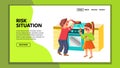 Risk Situation Children On Home Kitchen Vector