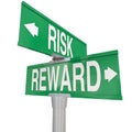 Risk Vs Reward Two 2 Way Road Street Signs ROI Investment Royalty Free Stock Photo