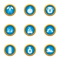 Risky hike icons set, flat style