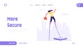 Risky Management Business Risk Website Landing Page. Businesswoman Balancing on Stilts Step Directly into Trap