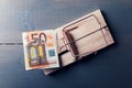 Risky money - euro bill in mouse trap Royalty Free Stock Photo
