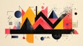 Risograph Crown with geometric shapes. Objects in trendy riso graph print texture style design with geometry elements.
