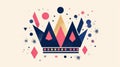 Risograph Crown with geometric shapes. Objects in trendy riso graph print texture style design with geometry elements.