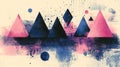Risograph Crown with geometric shapes. Objects in trendy riso graph print texture style design with geometry elements.