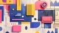 Risograph Crown with geometric shapes. Objects in trendy riso graph print texture style design with geometry elements.
