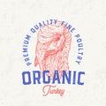 Risograph Style Turkey Meat Products Farm Retro Badge Logo Template. Hand Drawn Bird Face Sketch with Retro Typography Royalty Free Stock Photo