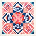 Risograph Tile Design With Red And Blue Flower Patterns