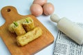 Risoles sosis mayo (American risoles) or mayonnaise sausage rissole is a small patty rolled in breadcrumbs Royalty Free Stock Photo