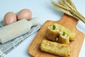 Risoles sosis mayo (American risoles) or mayonnaise sausage rissole is a small patty rolled in breadcrumbs Royalty Free Stock Photo