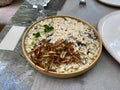 risotto funghi porcini served at Italian restaurant Royalty Free Stock Photo
