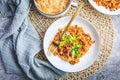 Risotto with ground beef, cabbage (sauerkraut) and rice, cabbage casserole Royalty Free Stock Photo