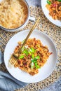 Risotto with ground beef, cabbage (sauerkraut) and rice, cabbage casserole Royalty Free Stock Photo