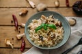 Risotto and mushroom dish in bowl Royalty Free Stock Photo