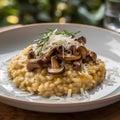Risotto with mushrooms and parmesan cheese, selective focus. Royalty Free Stock Photo