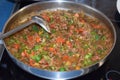 risotto in the pan, meat sauce Royalty Free Stock Photo