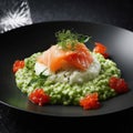 Risotto with pesto sauce and creamy stracciatella