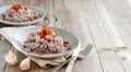 Risotto with red radicchio and crispy bacon speck Royalty Free Stock Photo