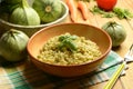 Risotto with round green zucchini - vegetarian food Royalty Free Stock Photo