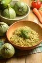 Risotto with round green zucchini - vegetarian food Royalty Free Stock Photo